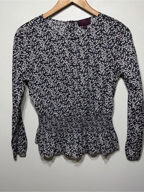 J. Crew Blouse Liberty Fabric Navy White Mini Floral Spring Smock Cottagecore S